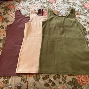 Duluth Trading Co Women's Ribbed Tank Tops - Green, Cream, Rose
